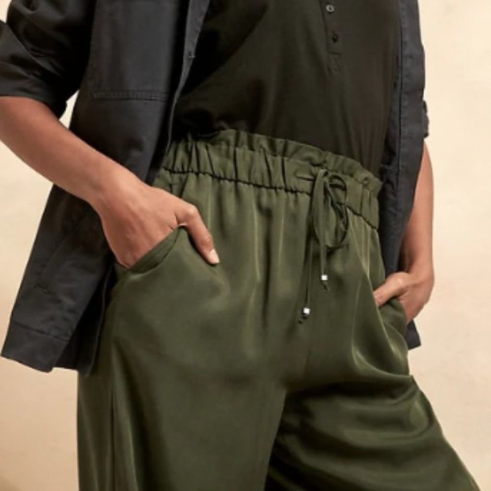 Banana Republic  - Lyocell Flyweight Jogger Paper Bag Pants - Med Petite (Olive) - Picture 7 of 12